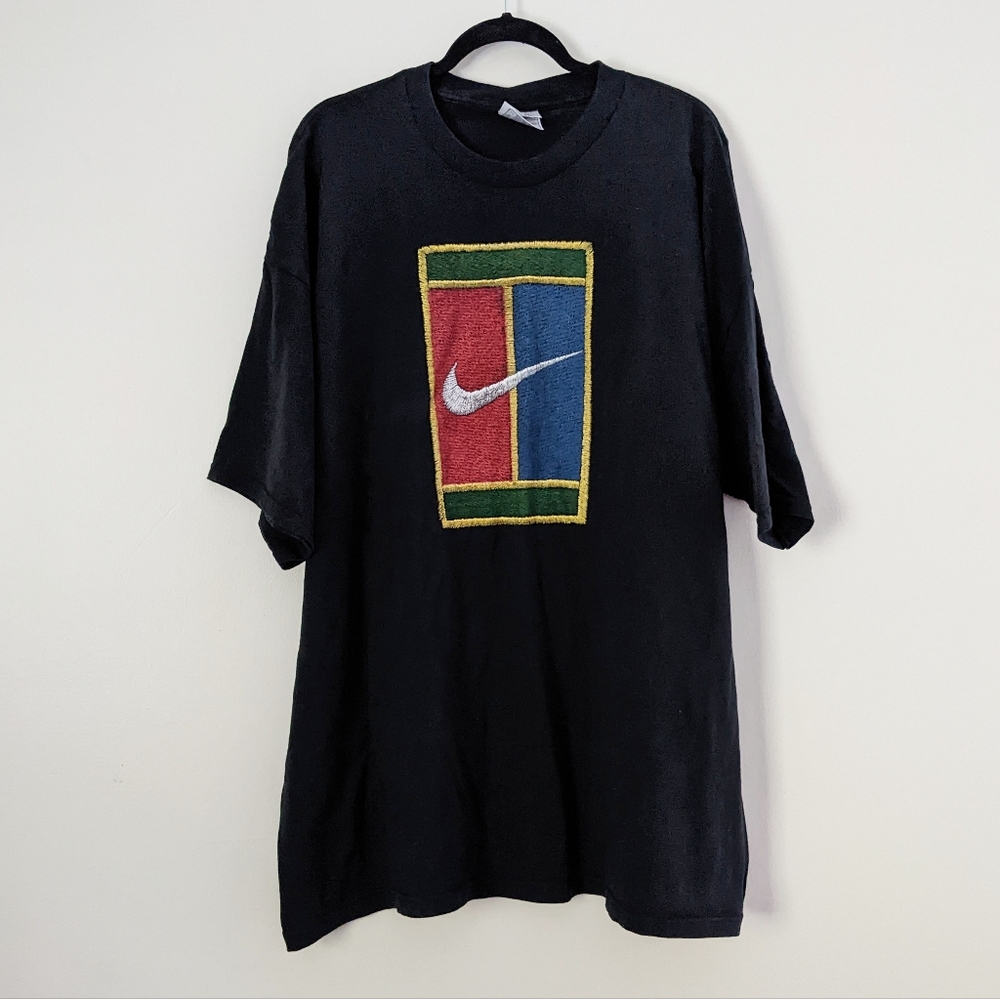 Vintage 90s Nike Tennis Court Challenge Black USA Made T-Shirt Mens XXL